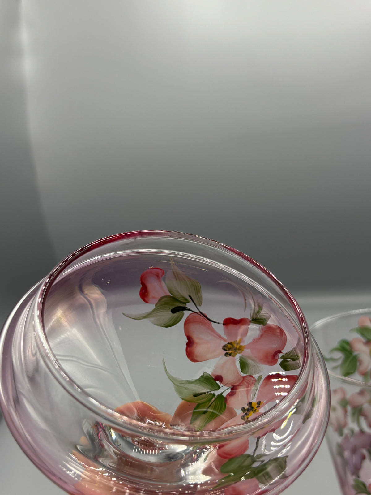 Vintage hand painted glass pedestal candy dish