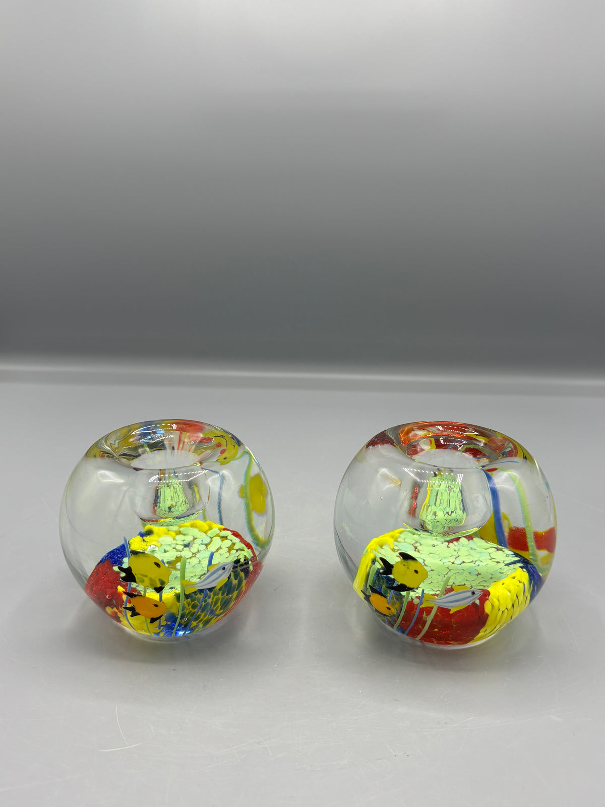 Pair of Hand Blown art glass candle holders