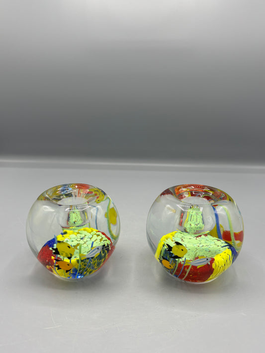 Pair of Hand Blown art glass candle holders