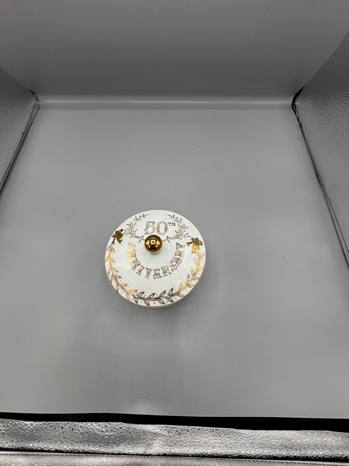 Vintage Lefton China 3 footed 50th Anniversary candy dish