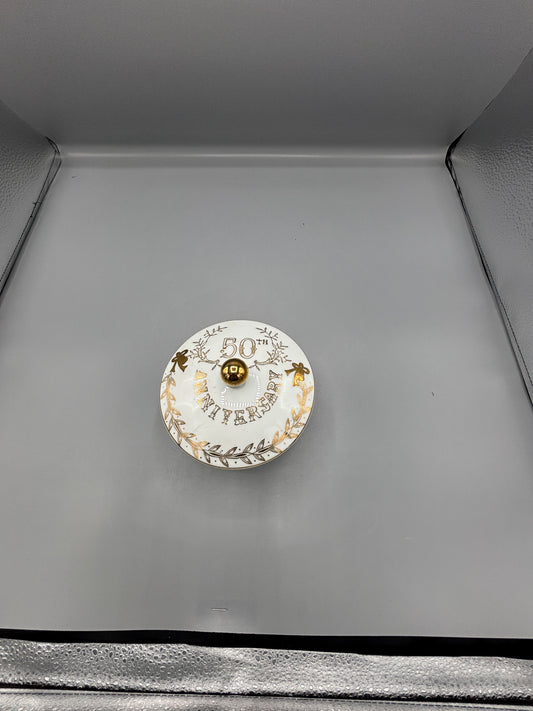 Vintage Lefton China 3 footed 50th Anniversary candy dish