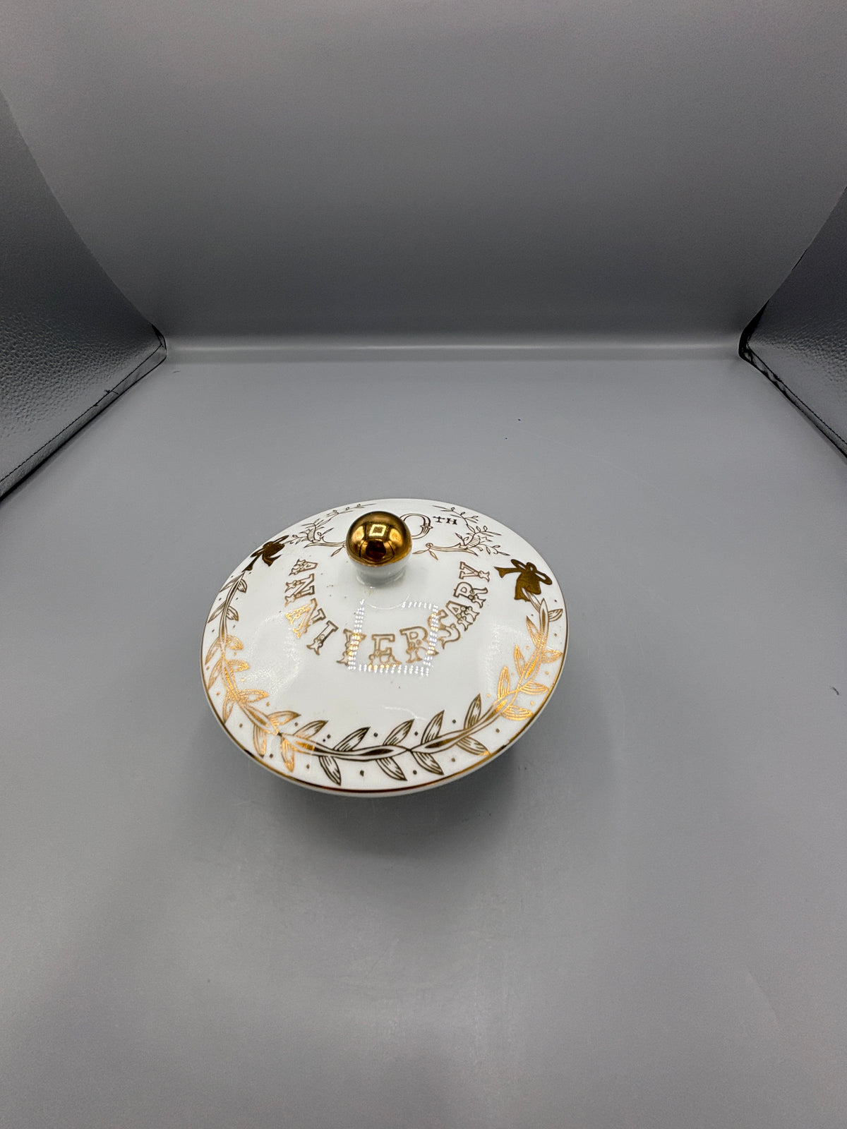 Vintage Lefton China 3 footed 50th Anniversary candy dish