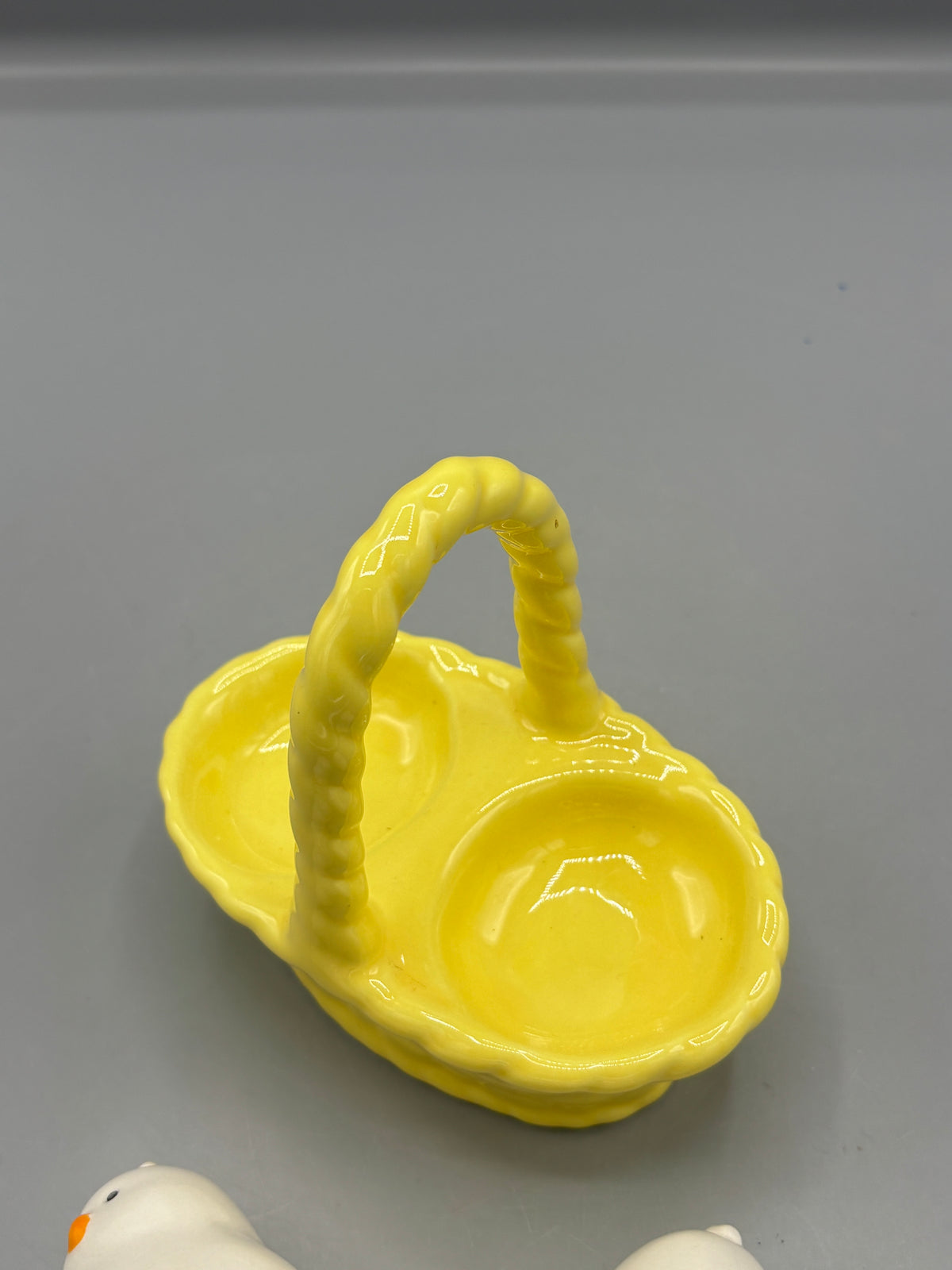 Rae Dunn ceramic chick S & P in basket