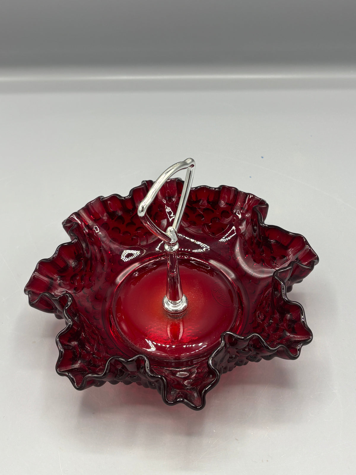 Vintage Fenton Ruby red Hobnail bonbon dish