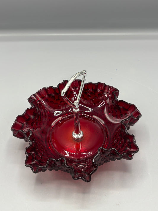 Vintage Fenton Ruby red Hobnail bonbon dish