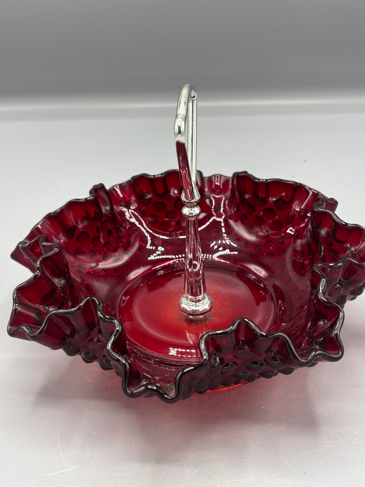 Fenton Ruby Red hobnail bonbon dish