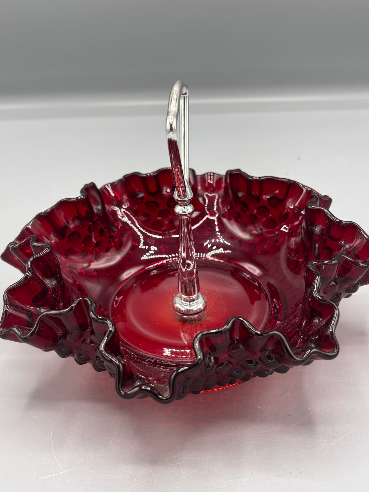 Fenton Ruby Red hobnail bonbon dish