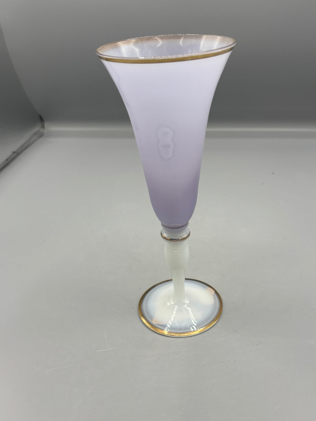 Vintage Venetian mouth blown opaline glass Champagne flute