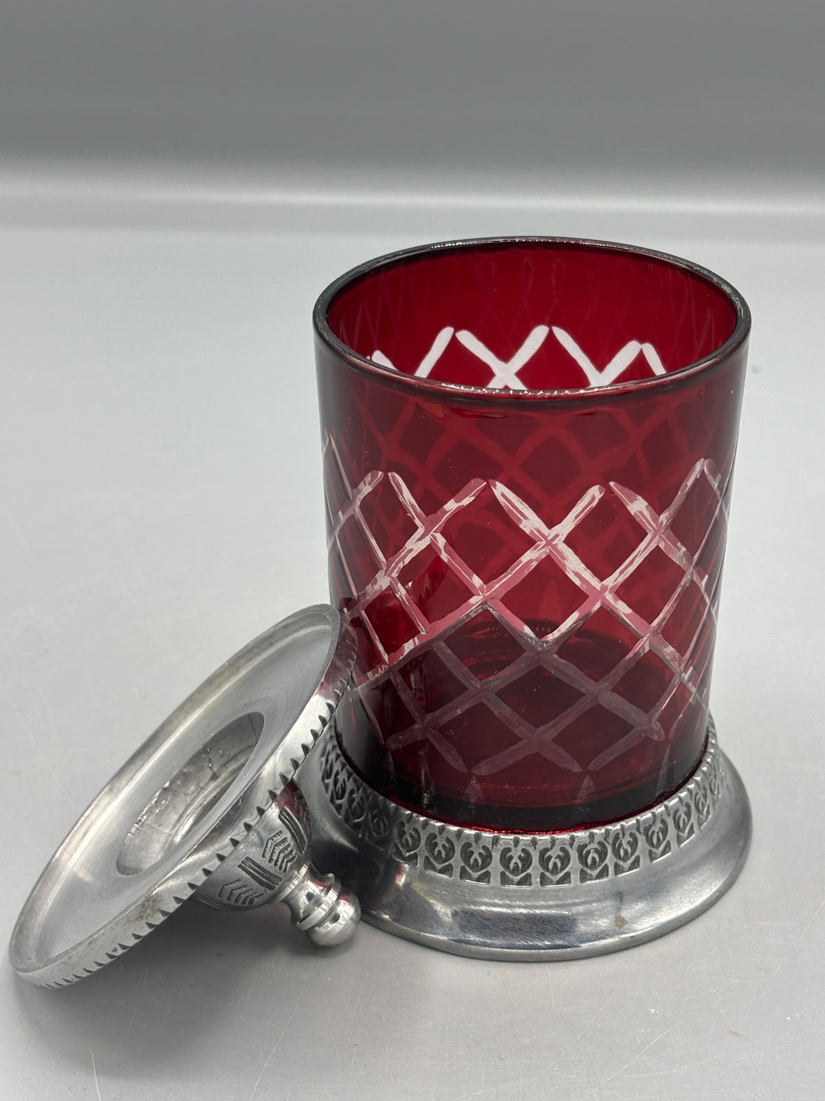 Vintage Ruby Red cut to clear glass