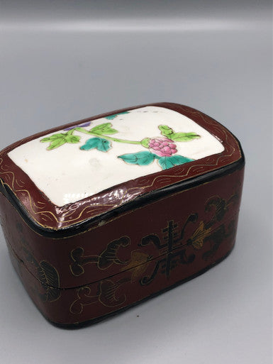 Antique Chinese Lacquer & Porcelain Box