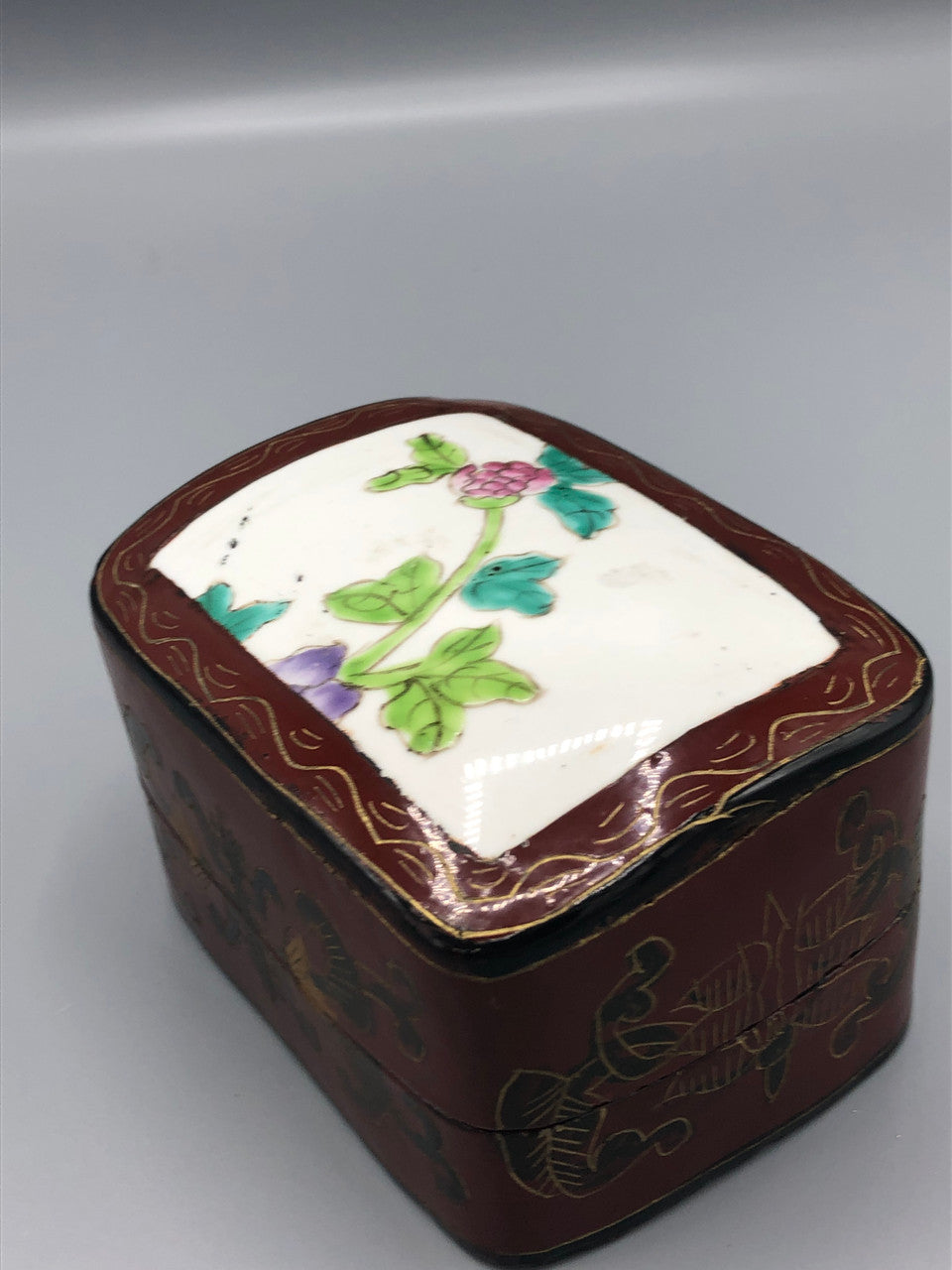 Antique Chinese Lacquer & Porcelain Box