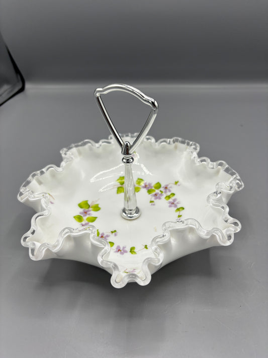 Vintage Fenton silver crest violet in the snow candy dish