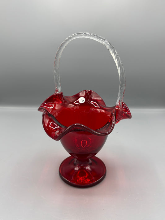 Vintage Fenton Ruby red clear handle basket