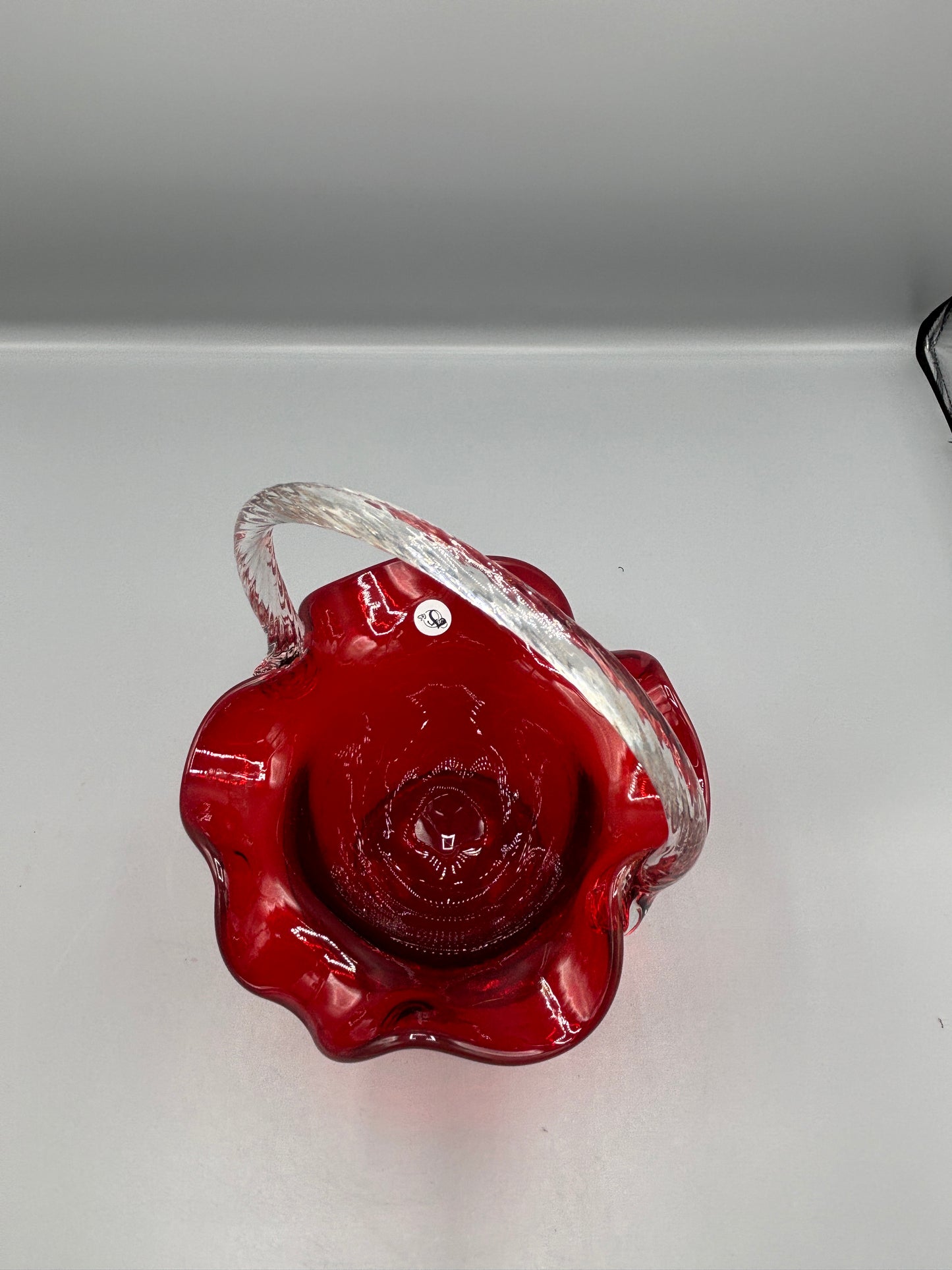 Vintage Fenton Ruby red clear handle basket