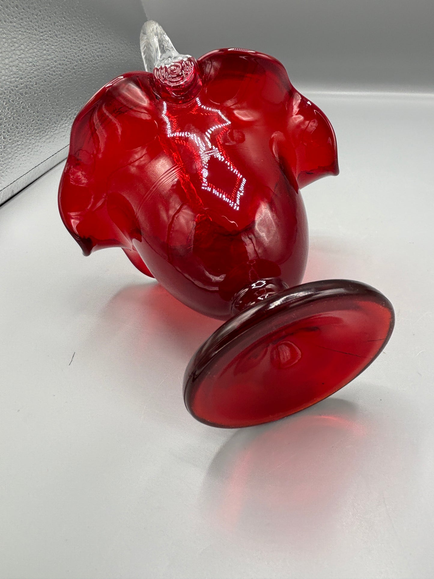 Vintage Fenton Ruby red clear handle basket