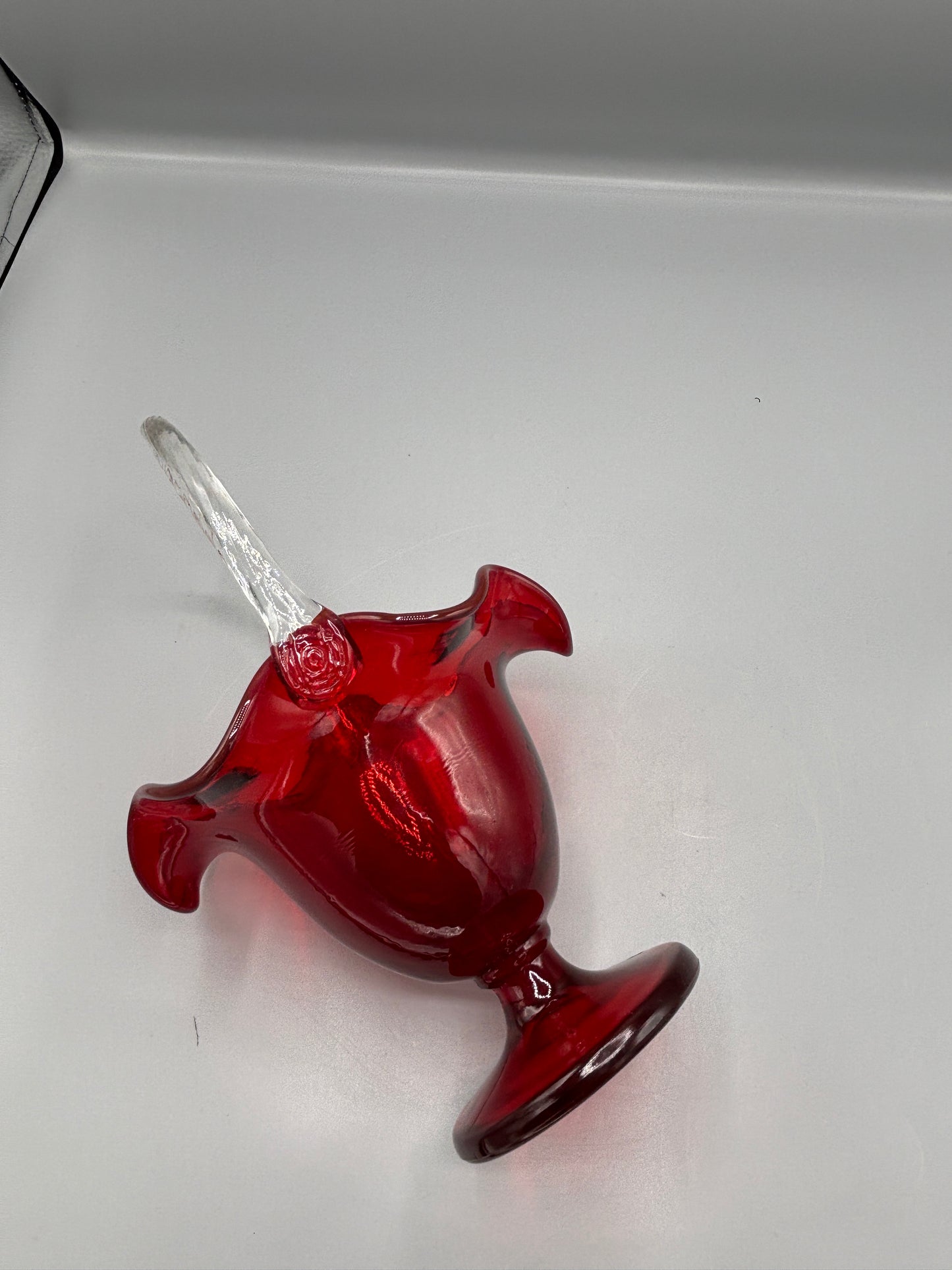Vintage Fenton Ruby red clear handle basket