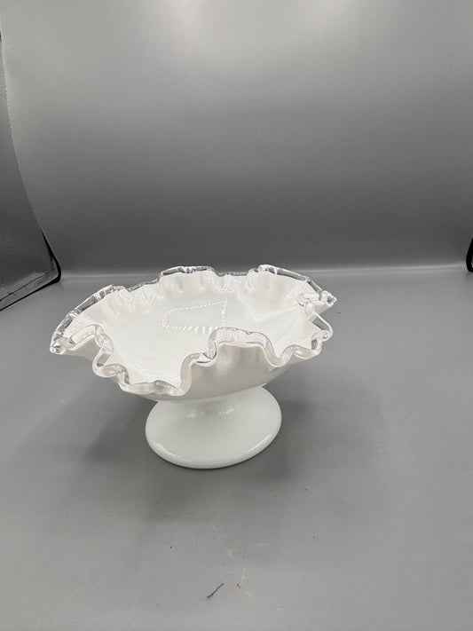 Vintage Fenton Silver Crest milk glass pedestal bowl