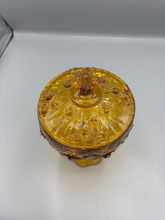 Vintage Fenton Amber Cabbage Rose Compote Dish