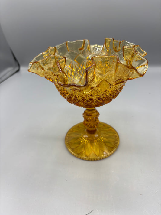 Vintage Fenton Colonial Amber Compote Ruffled Edge