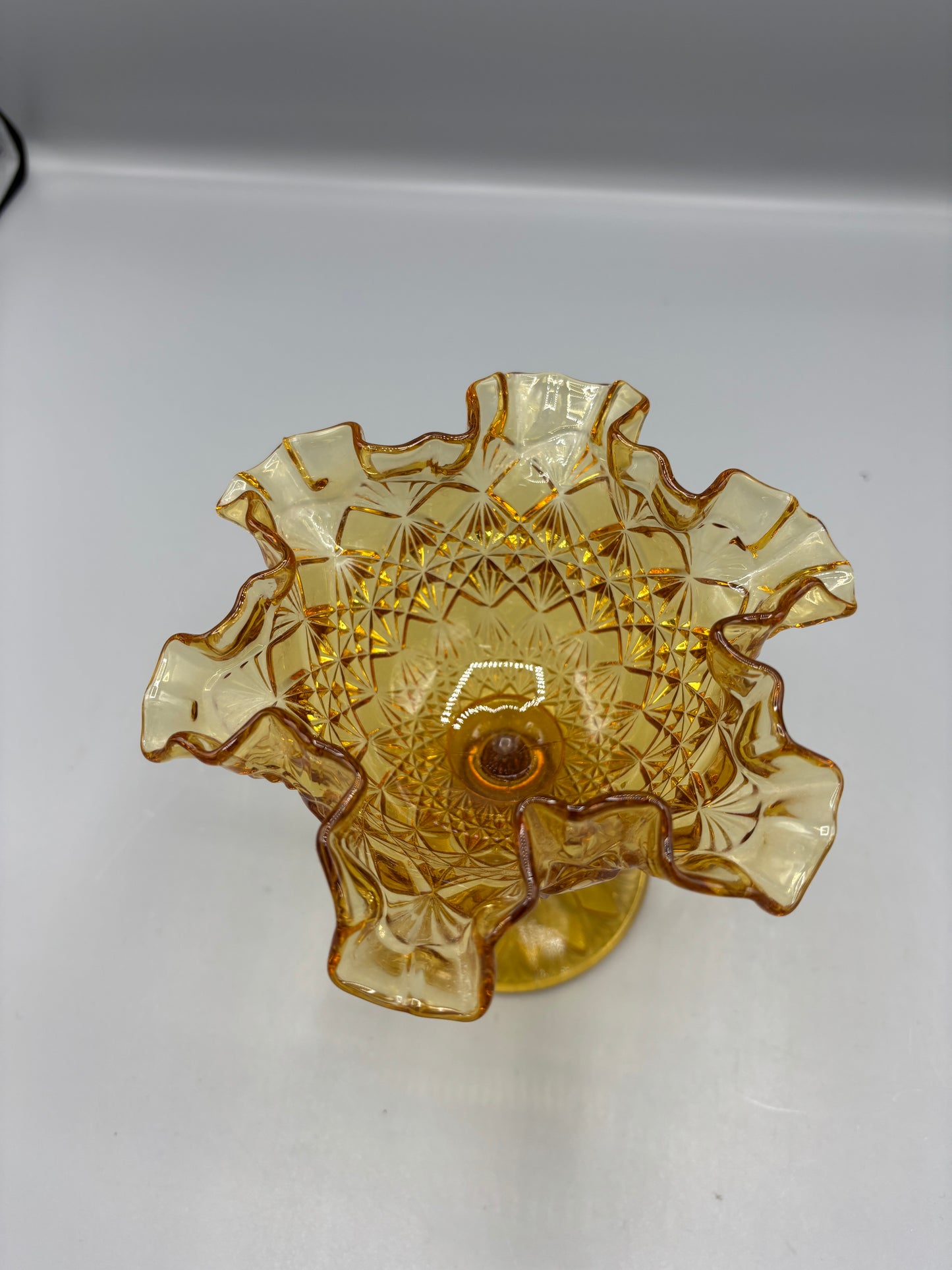 Vintage Fenton Colonial Amber Compote Ruffled Edge