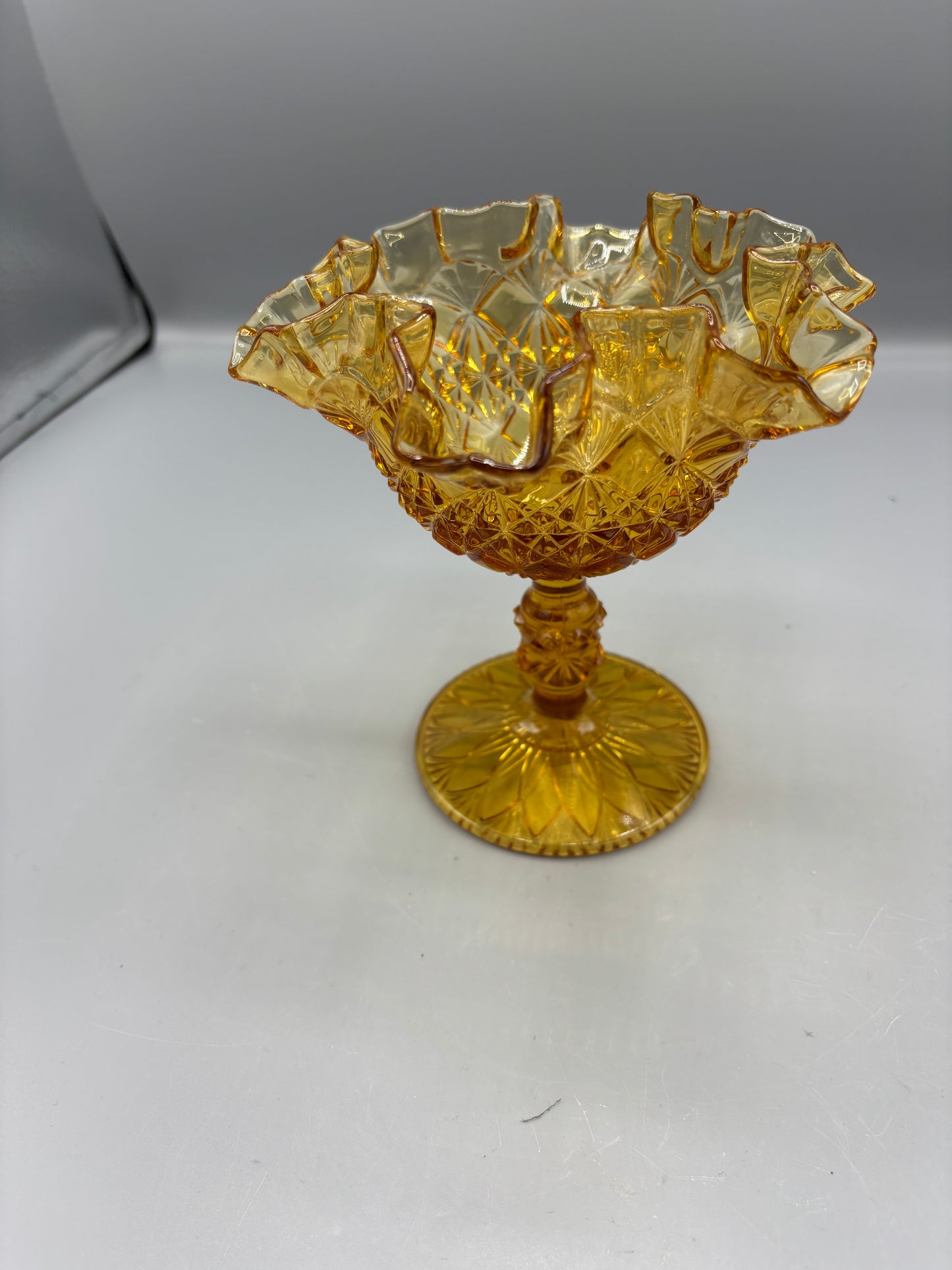 Vintage Fenton Colonial Amber Compote Ruffled Edge