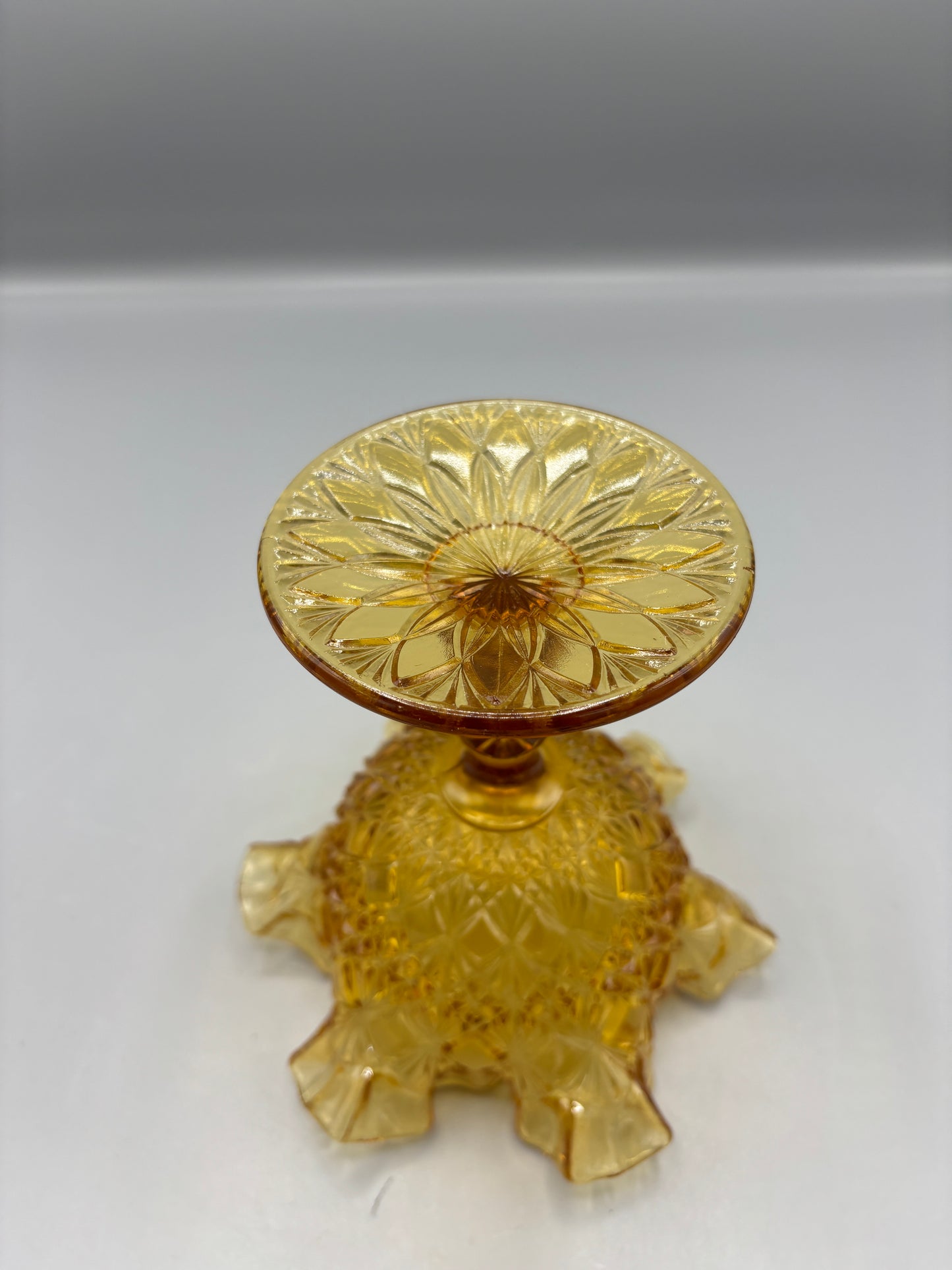Vintage Fenton Colonial Amber Compote Ruffled Edge