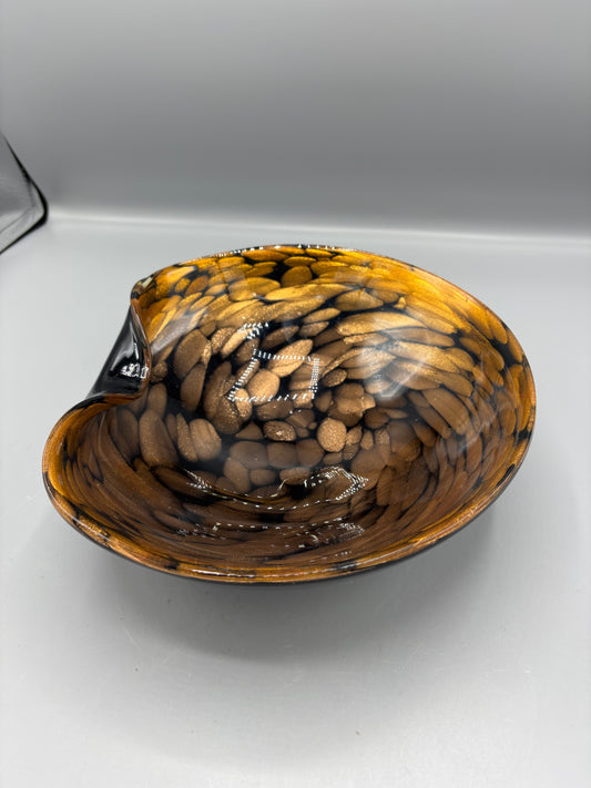 Vintage Murano Glass MCM Folded Centerpiece Copper Metallic Bowl