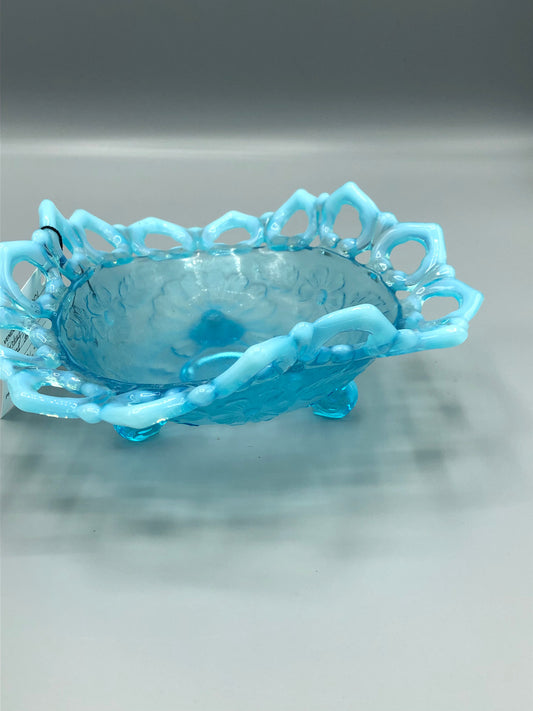 Vintage Blue glass footed bowl