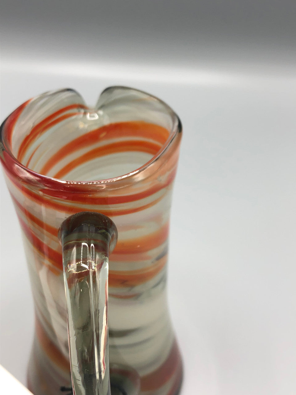 Handblown Swirl White & Orange pitcher