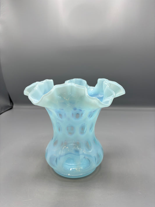 Vintage Fenton Blue opalescent coin dot vase