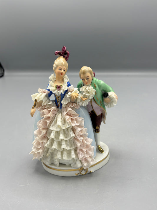 Vintage Dresden porcelain lace Victorian courting couple