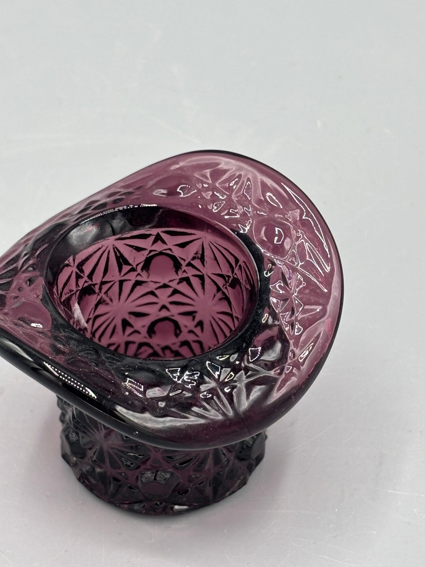 Vintage Fenton Amethyst Daisey & Button top hat toothpick holder
