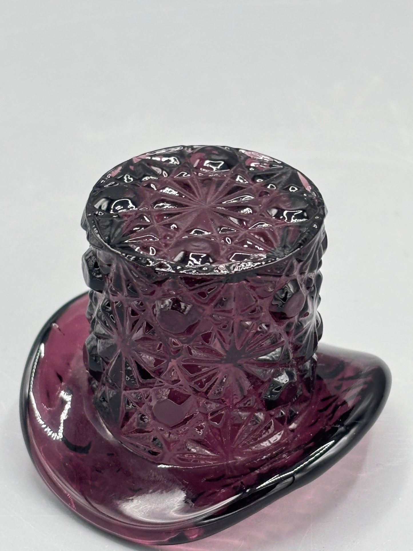 Vintage Fenton Amethyst Daisey & Button top hat toothpick holder