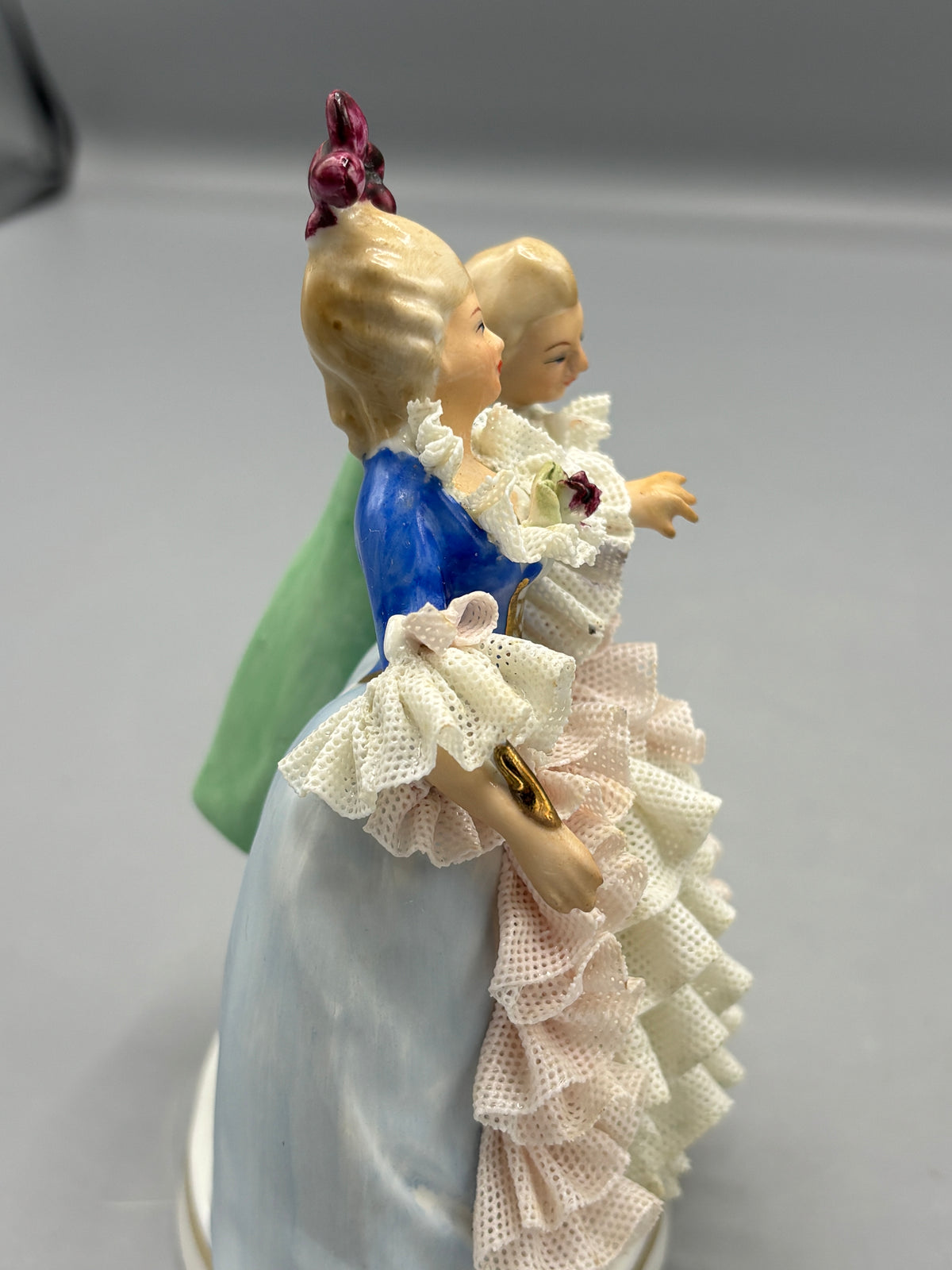 Vintage Dresden porcelain lace Victorian courting couple