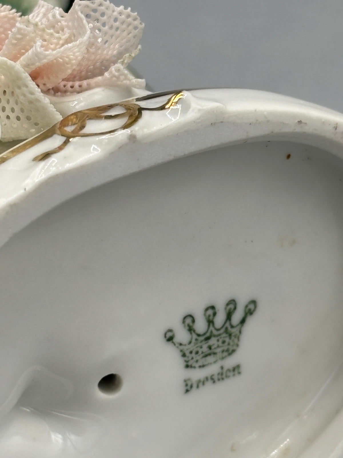 Vintage Dresden porcelain lace Victorian courting couple
