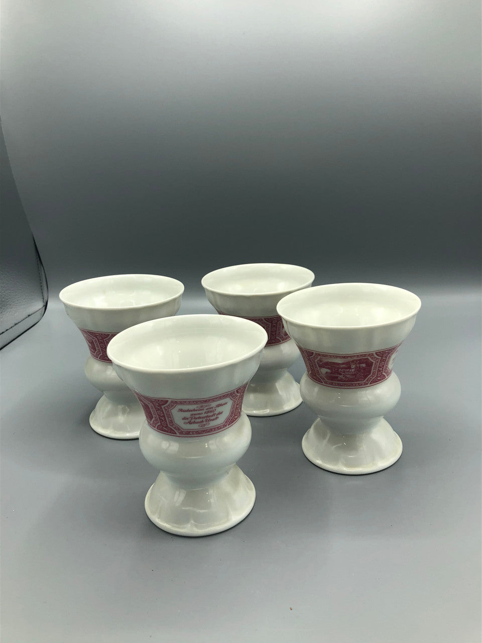 Heinrich footed cream & red coffee cup set of 4