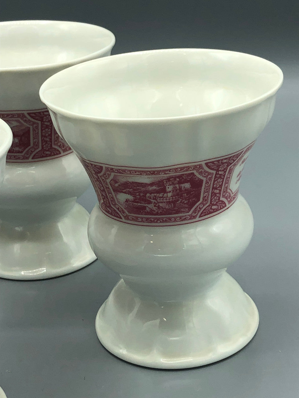 Heinrich footed cream & red coffee cup set of 4