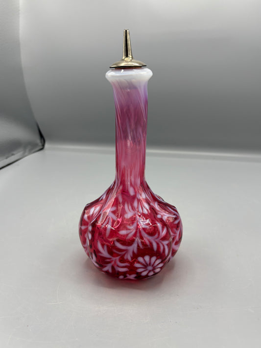 Vintage Fenton Daisy & Fern cranberry opalescent barber bottle