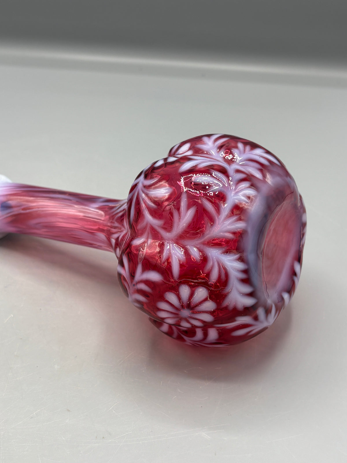 Vintage Fenton Daisy & Fern cranberry opalescent barber bottle