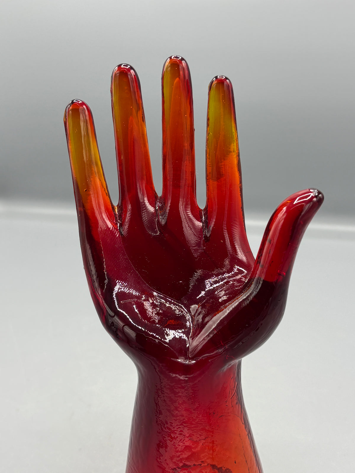 Vintage red Amberina glass hand