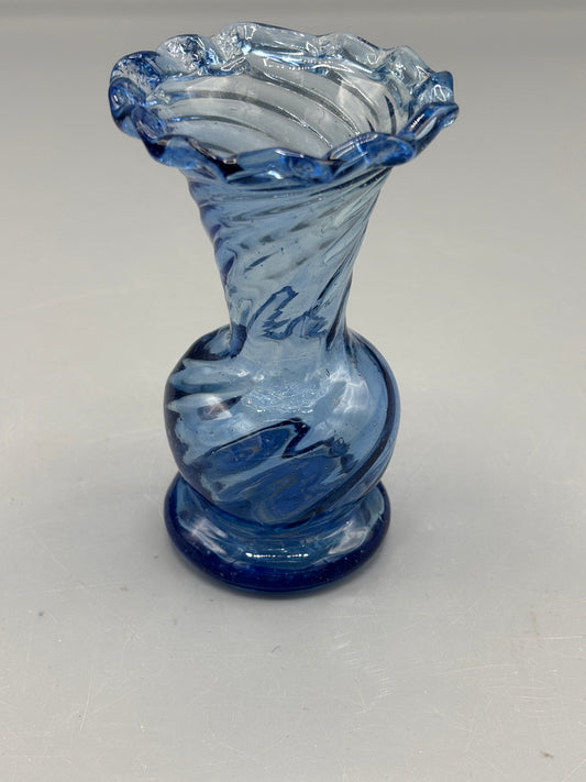 Blue Swirl ruffled flower bud vase