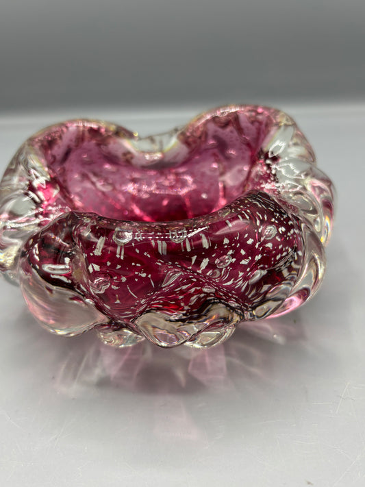 Vintage Murano Mid Century Red & Silver bowl bubbles
