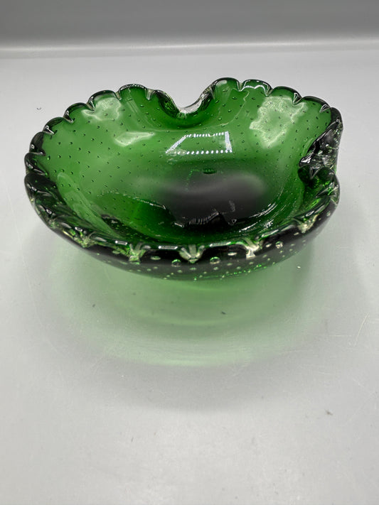Murano Emerald green bullicante ashtray