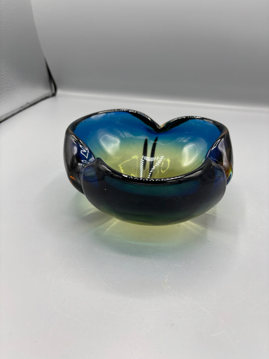 Murano blue green yellow art glass bowl