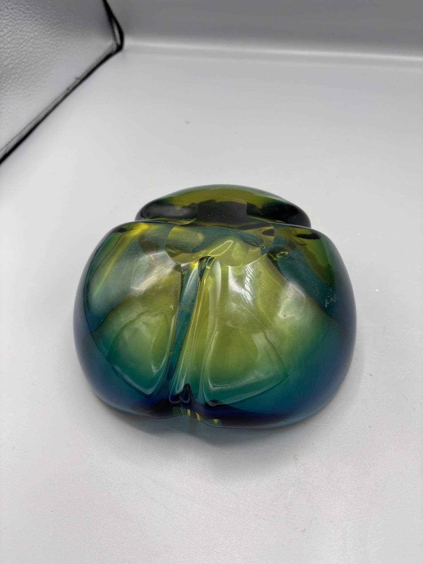 Murano blue green yellow art glass bowl
