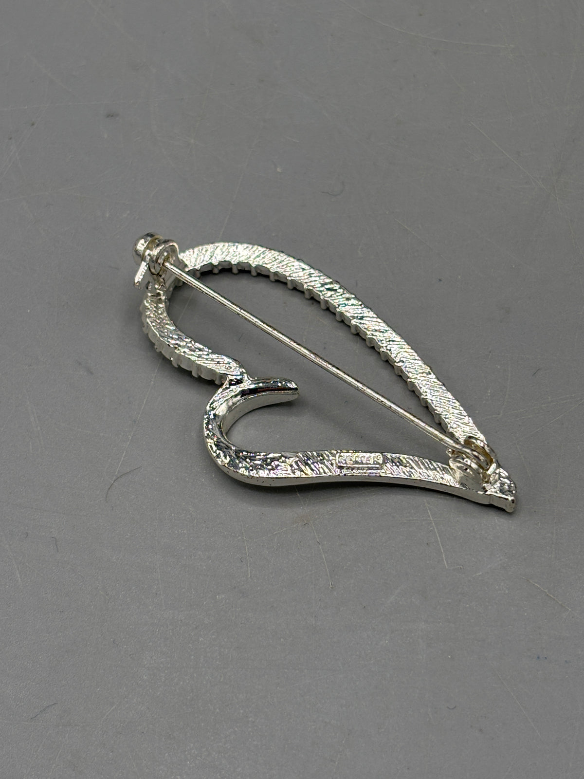 Silver tone Crystal heart brooch