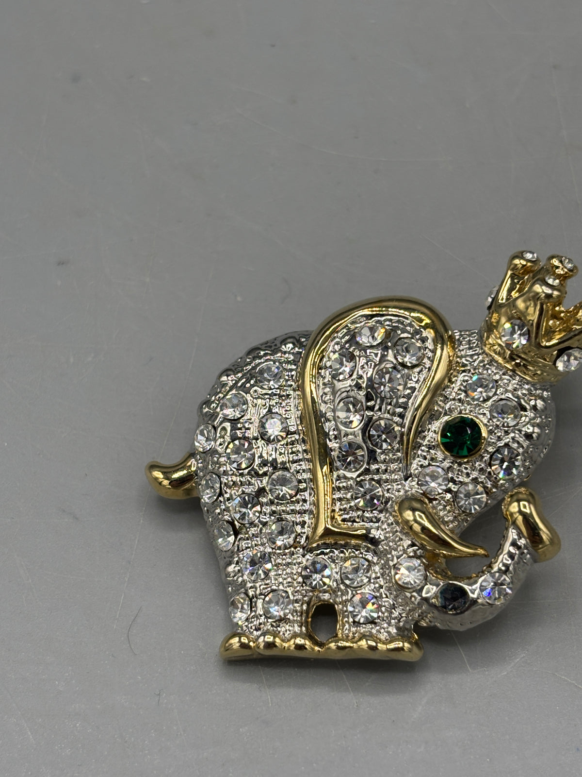 Gold tone Rhinestone Elephant brooch