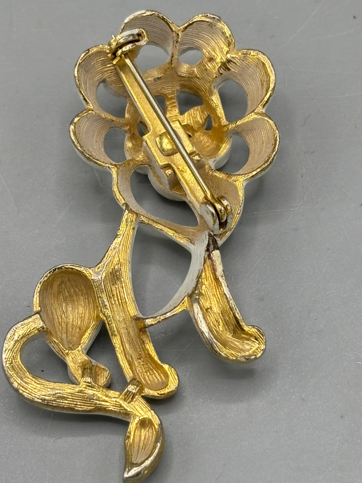 Gold tone Cream enamel Lion brooch