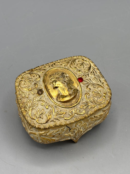 Vintage gold tone metal jewelry box