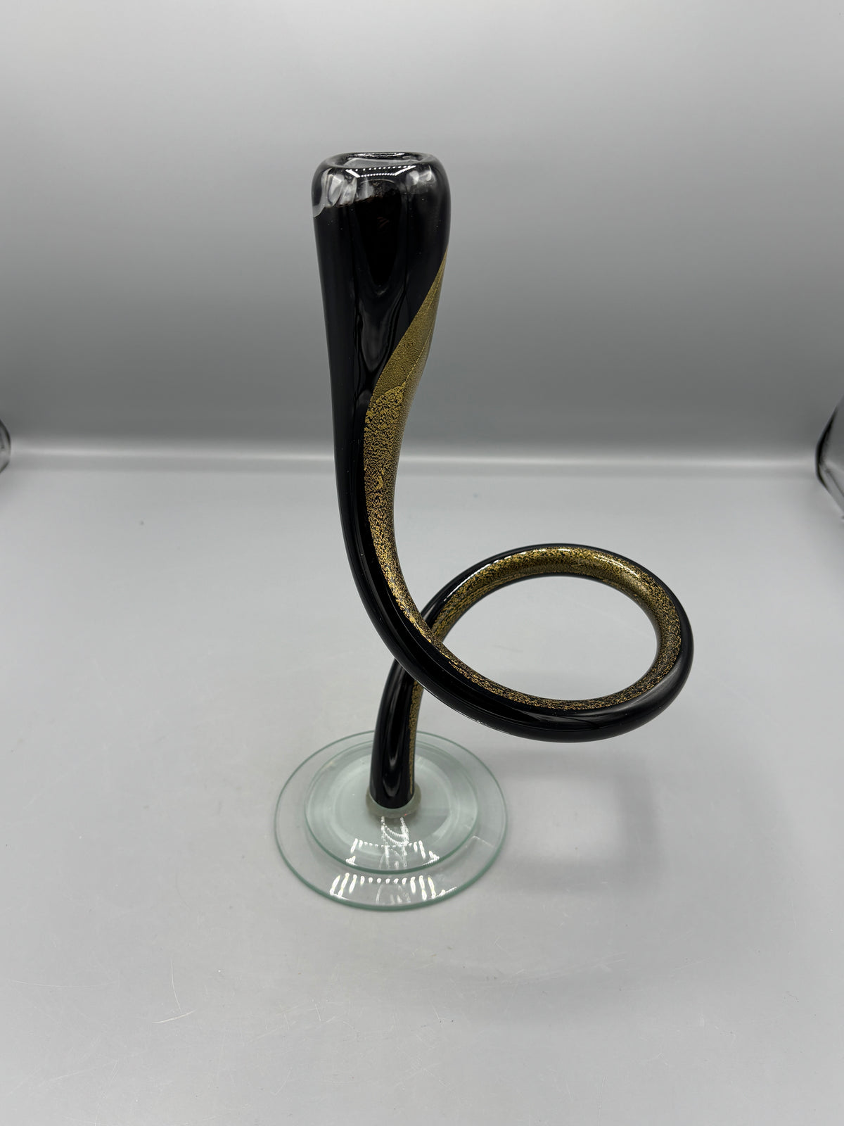 Art glass Black & Gold candle holder